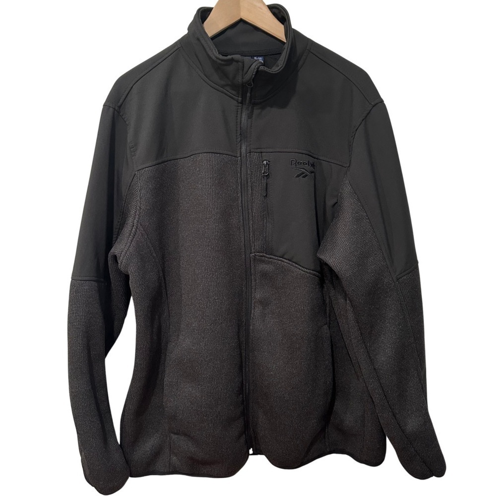 Reebok Full Zip Up Logo Jacket Black XLarge Pockets Mixed Media Athleisure NWOT